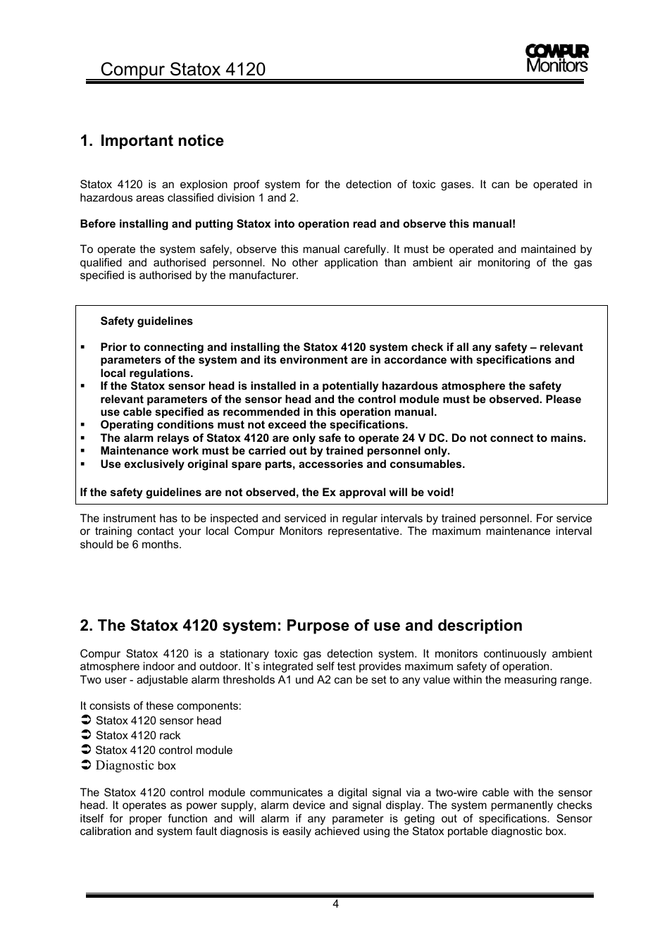 Compur statox 4120, Important notice | Compur STATOX 4120 User Manual | Page 4 / 34