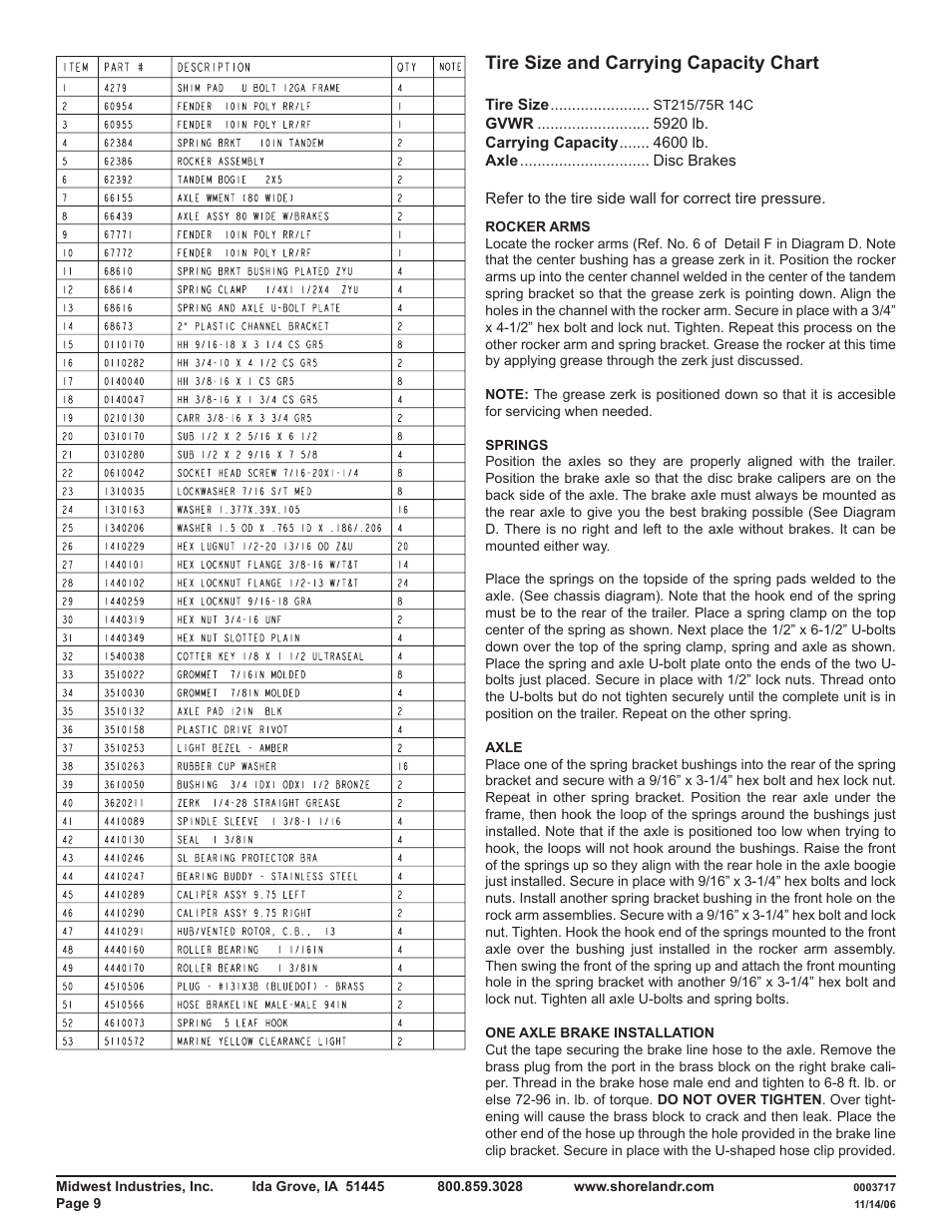 Tire size and carrying capacity chart | ShoreLand'r SLB46TABBS User Manual | Page 9 / 12