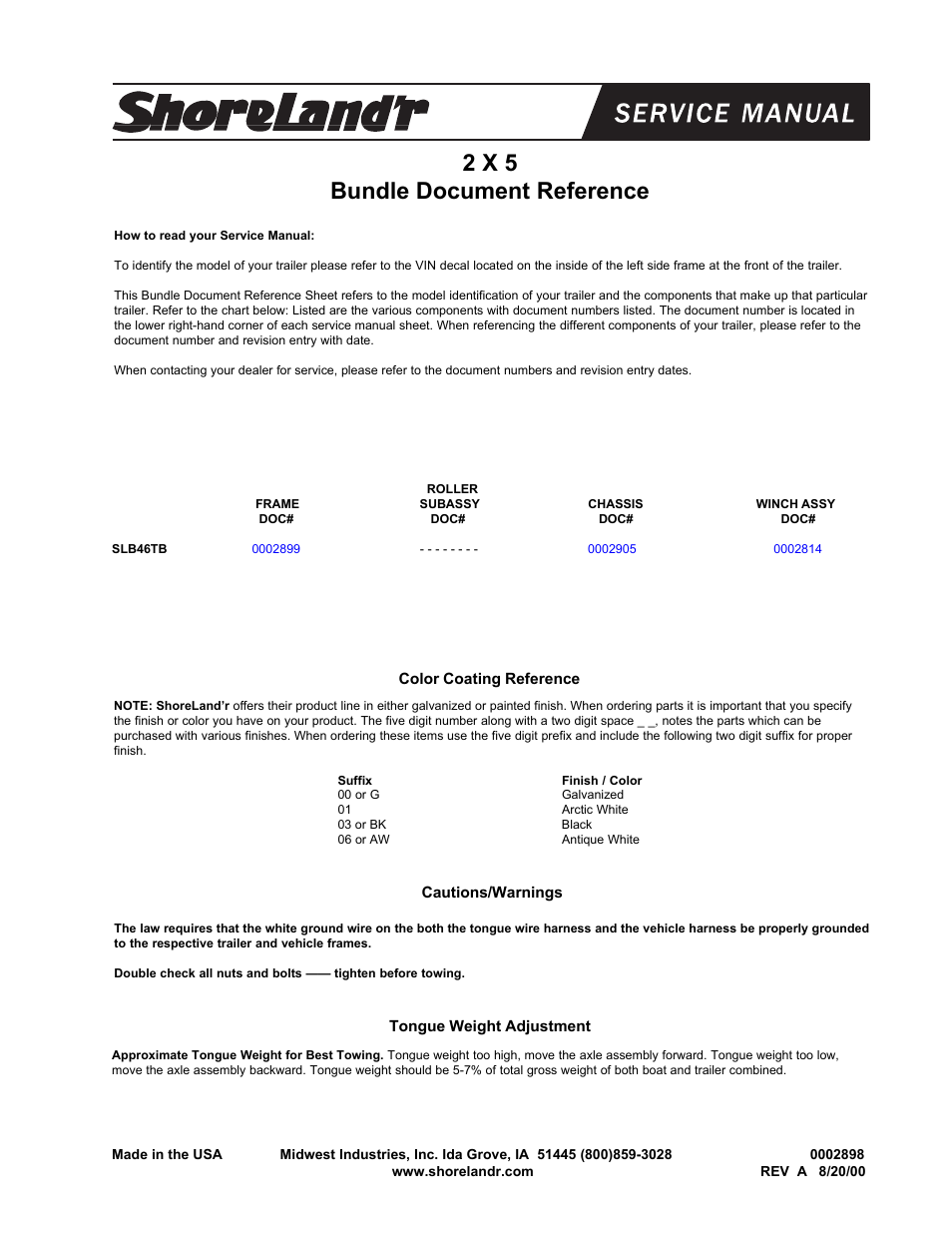 ShoreLand'r SLB46TB User Manual | 8 pages
