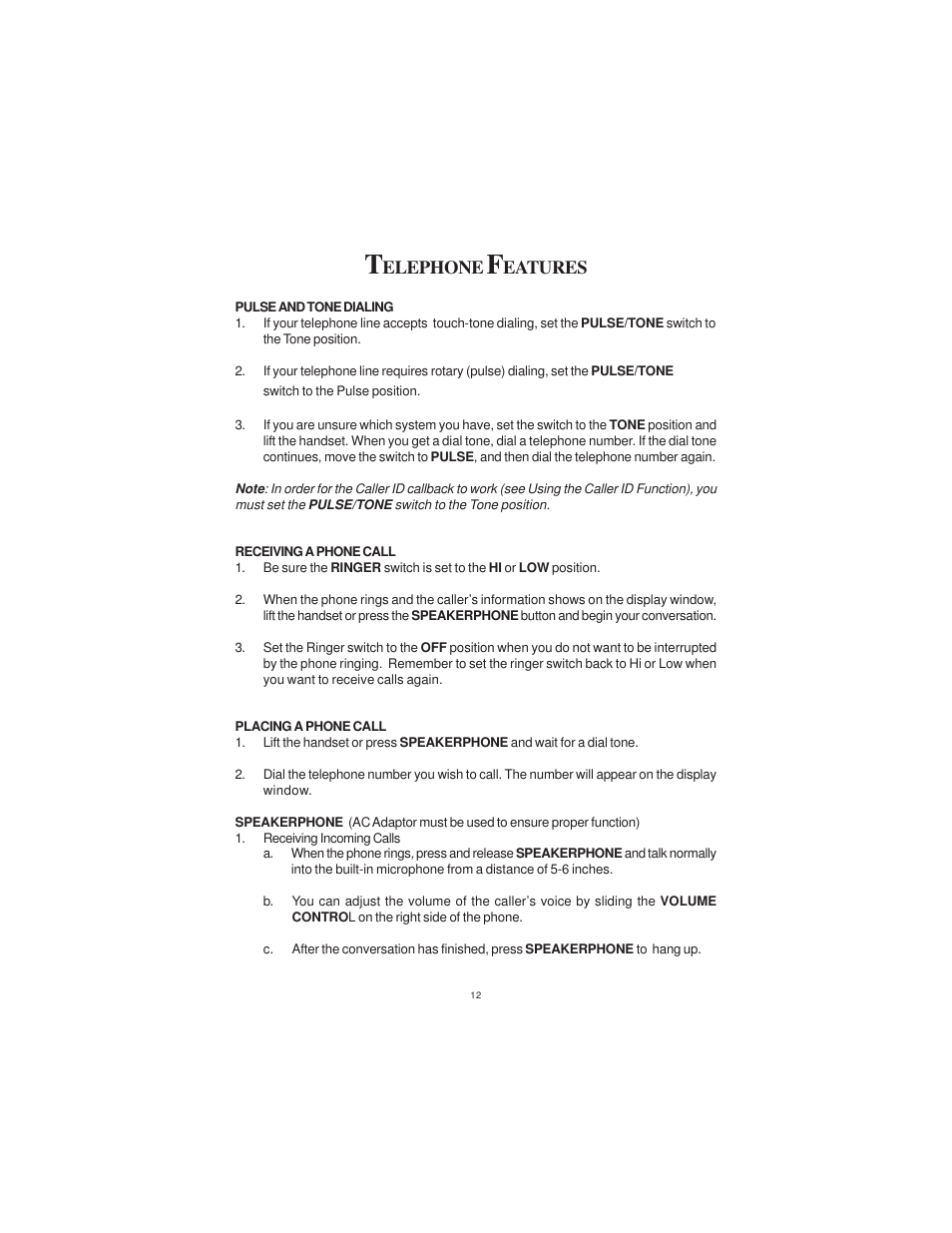 Elephone, Eatures | Cortelco DISPOSITION PLUS 2200 User Manual | Page 12 / 26