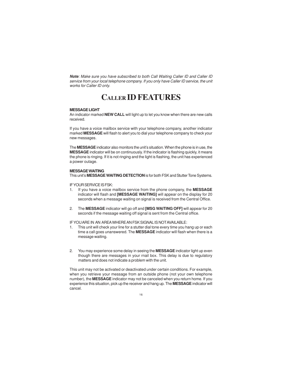 Id features | Cortelco DISPOSITION PLUS 2200 User Manual | Page 16 / 26