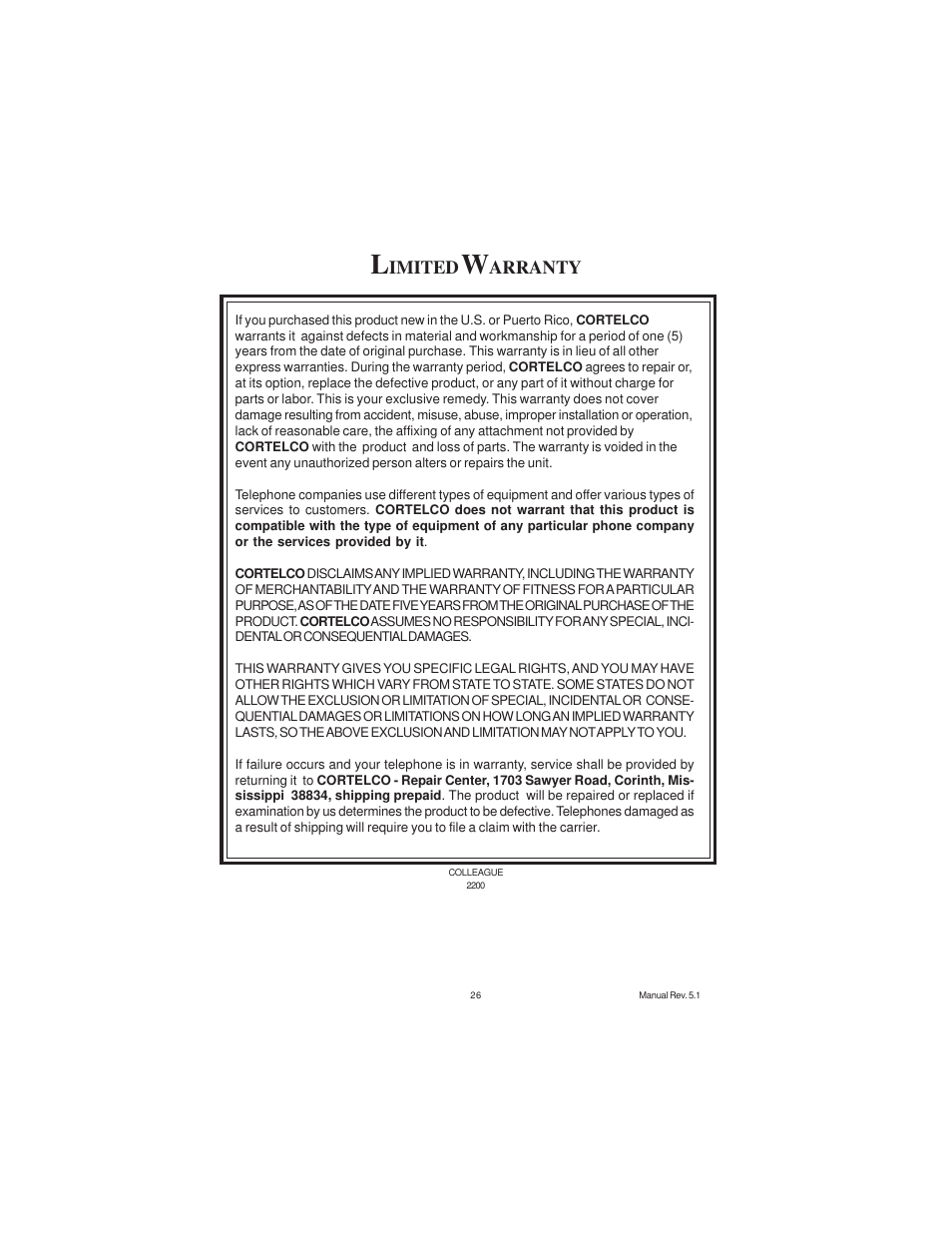 Cortelco DISPOSITION PLUS 2200 User Manual | Page 26 / 26