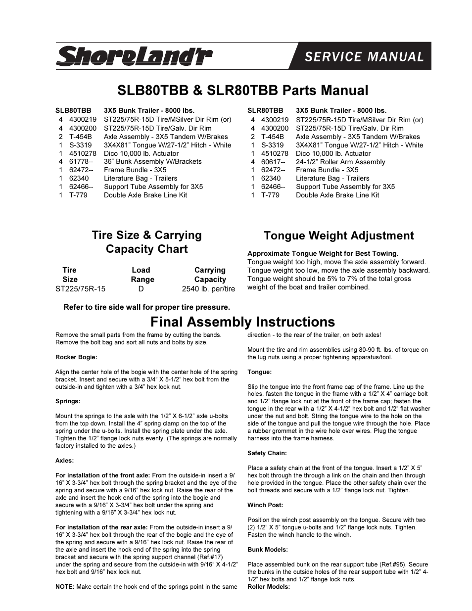 ShoreLand'r SLB80TBB User Manual | 4 pages