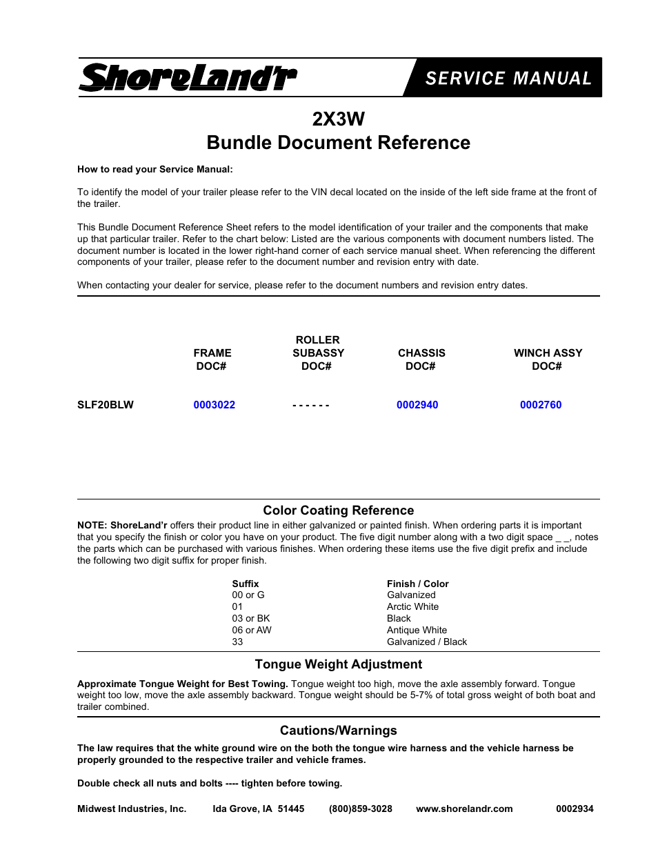 ShoreLand'r SLF20BLW User Manual | 8 pages