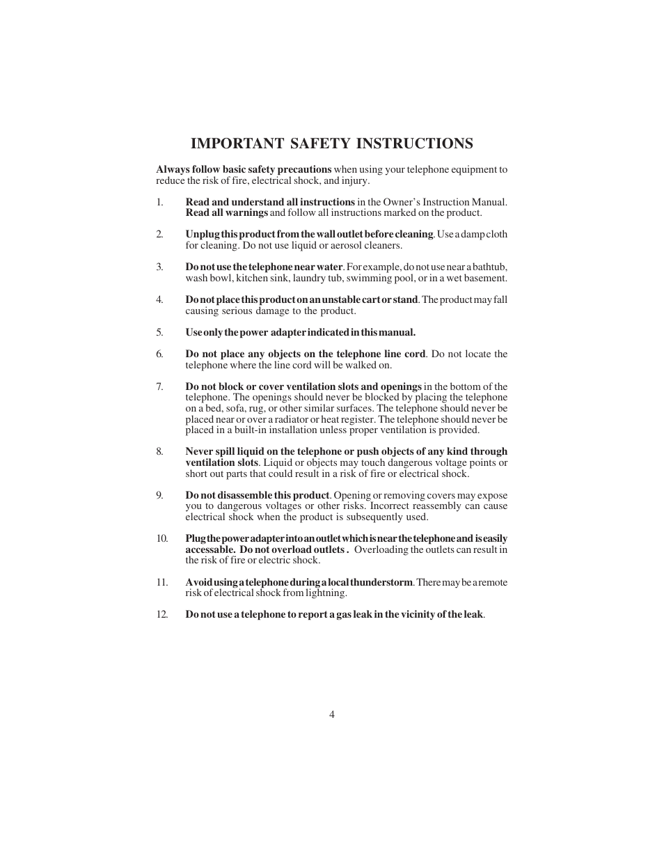 Important safety instructions | Cortelco CP4400 User Manual | Page 4 / 16