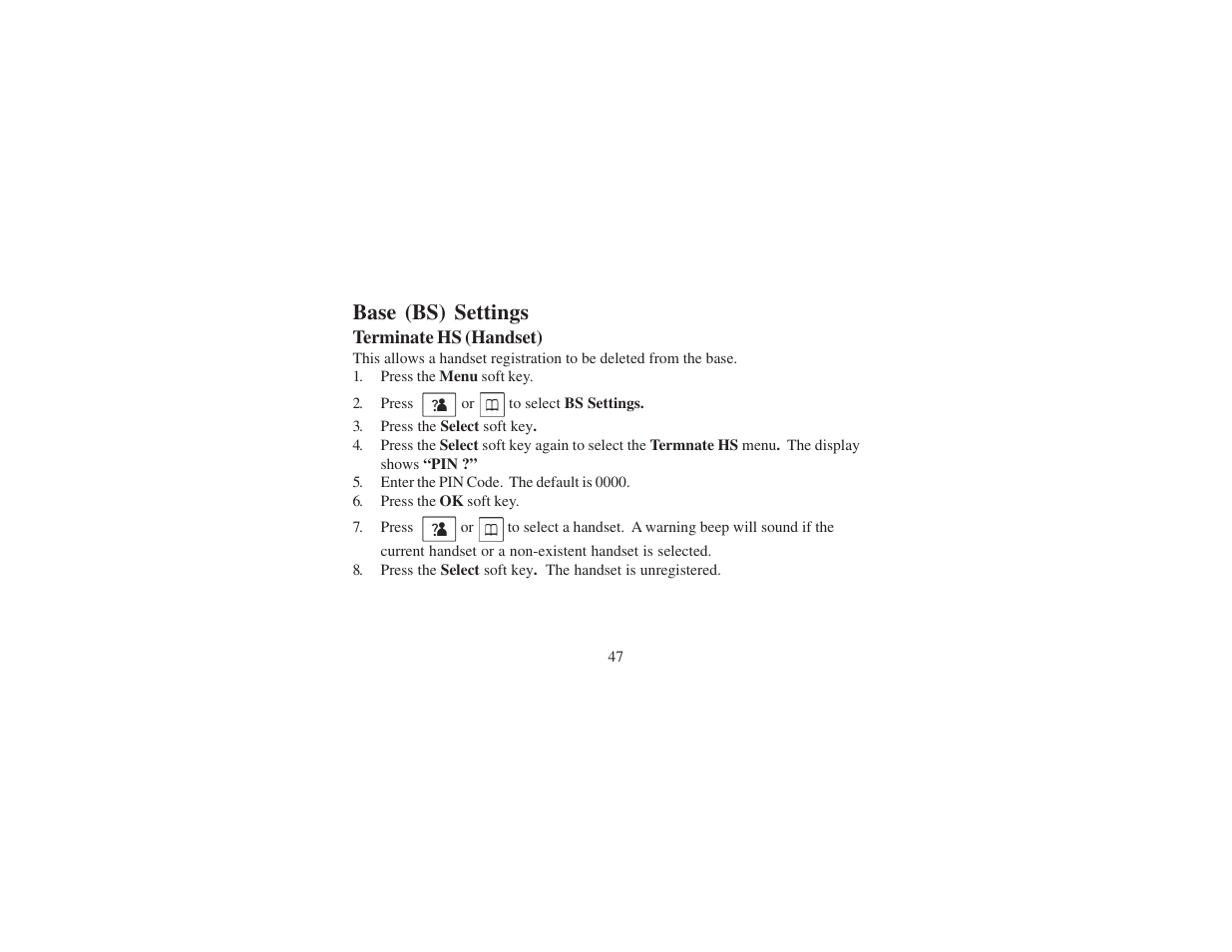 Base (bs) settings | Cortelco 8012 User Manual | Page 47 / 72