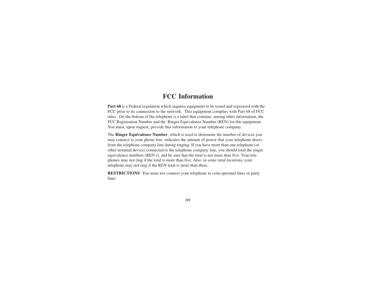 Fcc information | Cortelco 8012 User Manual | Page 69 / 72