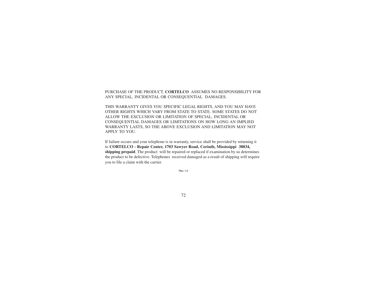 Cortelco 8012 User Manual | Page 72 / 72