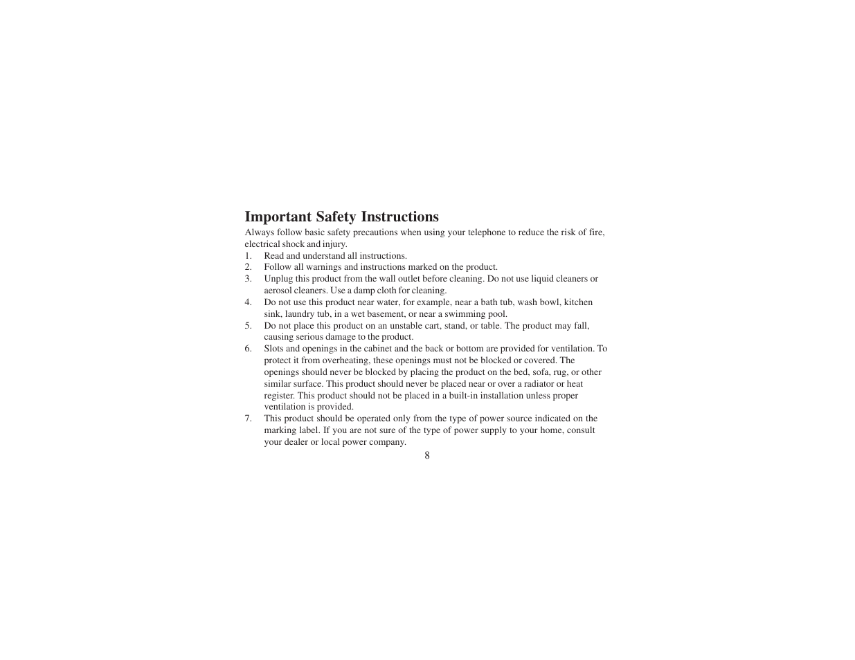 Important safety instructions | Cortelco 8012 User Manual | Page 8 / 72