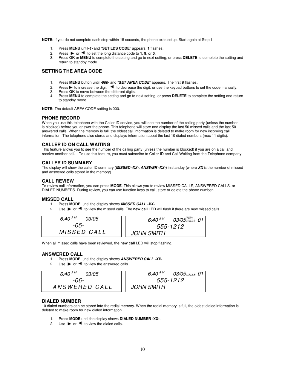 John smith | Cortelco Dignity 2420 User Manual | Page 10 / 16
