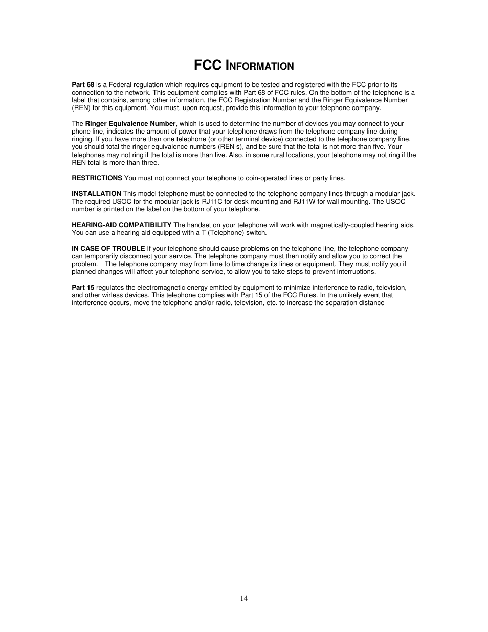 Fcc i | Cortelco Dignity 2420 User Manual | Page 14 / 16