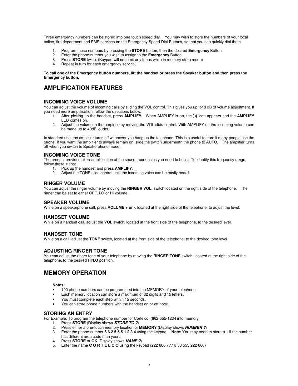 Amplification features | Cortelco Dignity 2420 User Manual | Page 7 / 16