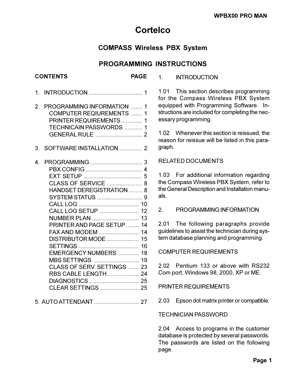 Cortelco COMPASS Wireless PBX System WPBX00 PRO MAN User Manual | 28 pages