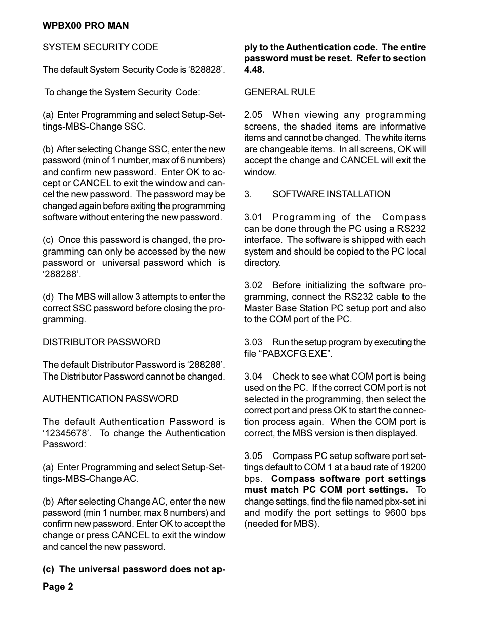 Cortelco COMPASS Wireless PBX System WPBX00 PRO MAN User Manual | Page 2 / 28