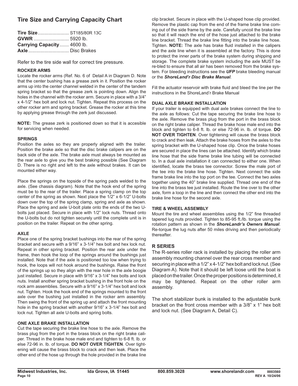 Tire size and carrying capacity chart | ShoreLand'r SLR46TBBL V.2 User Manual | Page 10 / 14