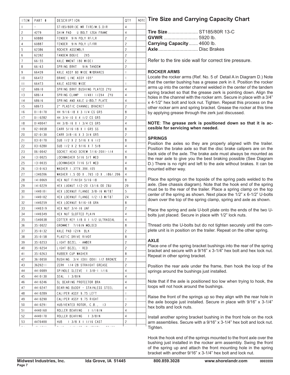 Tire size and carrying capacity chart | ShoreLand'r SLR46TBL V.1 User Manual | Page 7 / 10