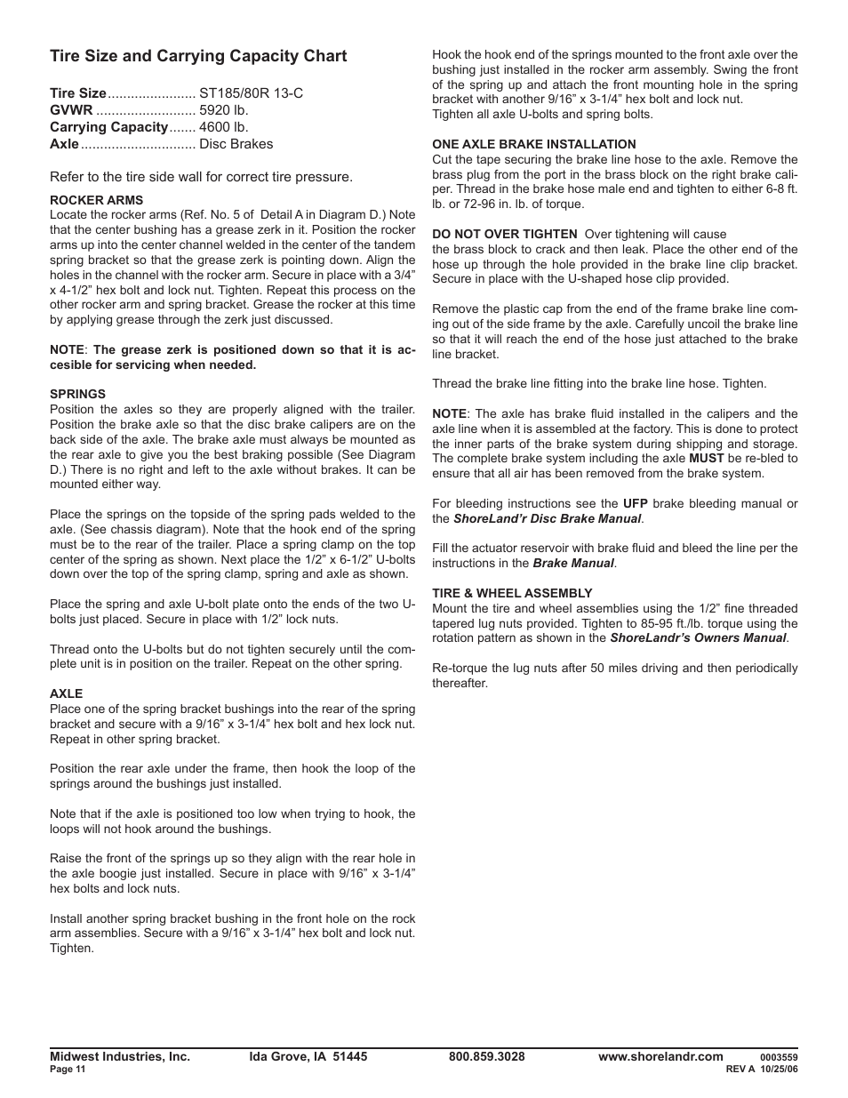 Tire size and carrying capacity chart | ShoreLand'r SLR46TBL V.2 User Manual | Page 11 / 14