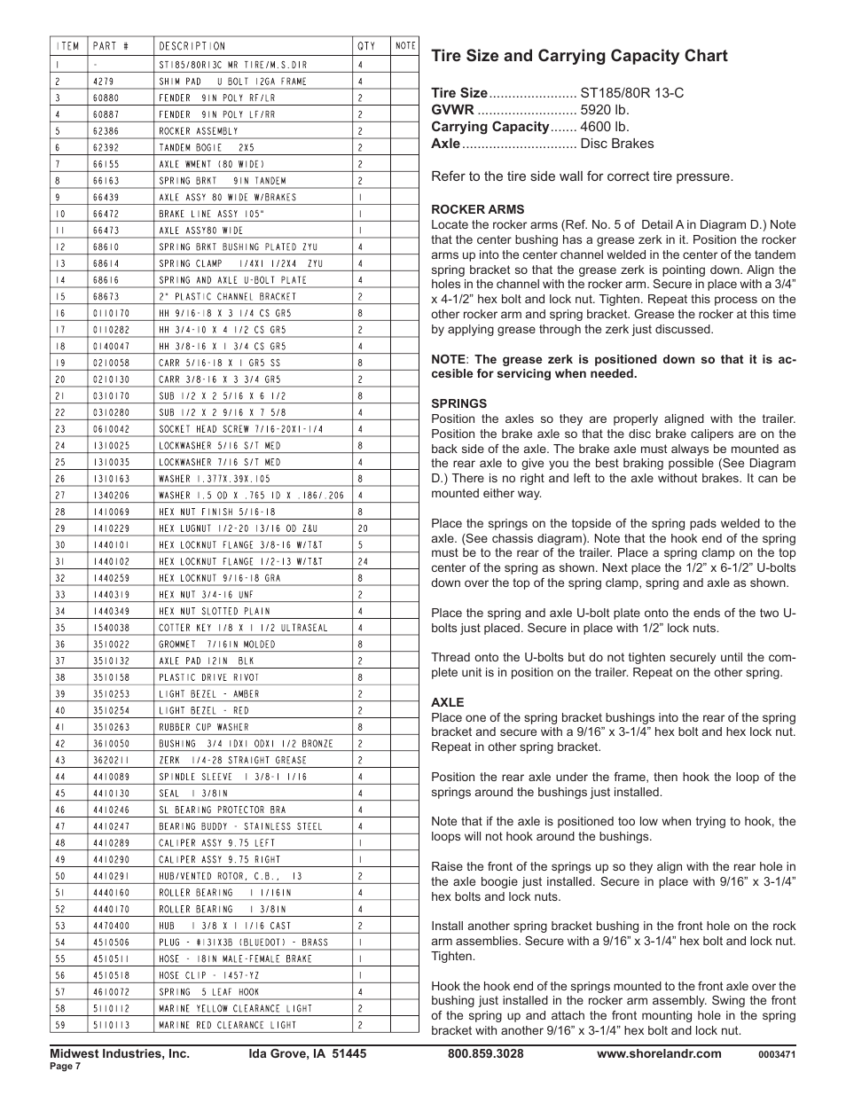 Tire size and carrying capacity chart | ShoreLand'r SLR46TBS V.2 User Manual | Page 7 / 10