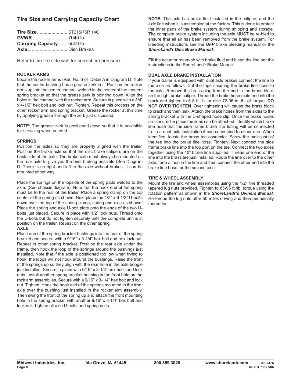 Tire size and carrying capacity chart | ShoreLand'r SLR55TBBL V.2 User Manual | Page 8 / 12