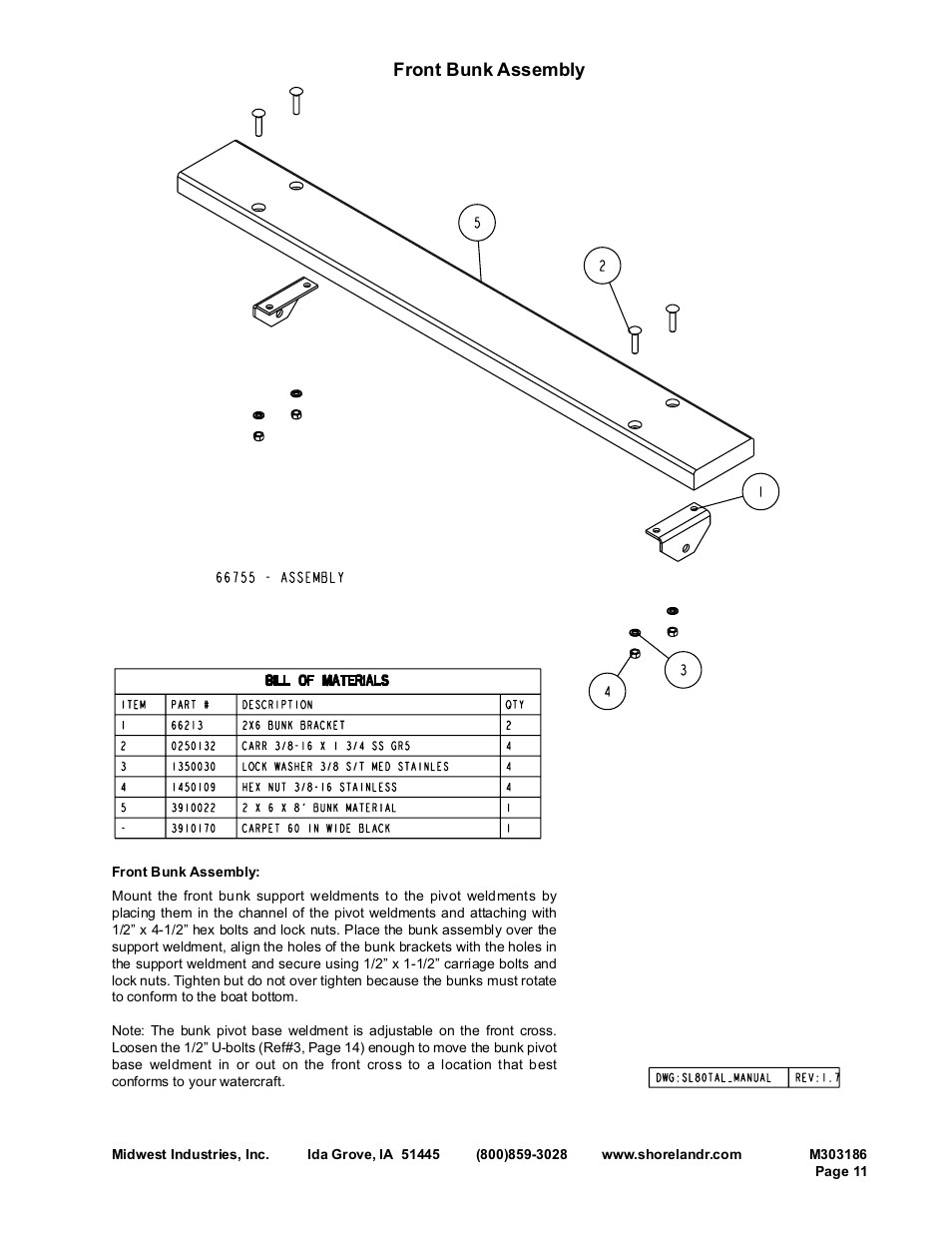 Front bunk assembly | ShoreLand'r SLR83TAL User Manual | Page 11 / 16