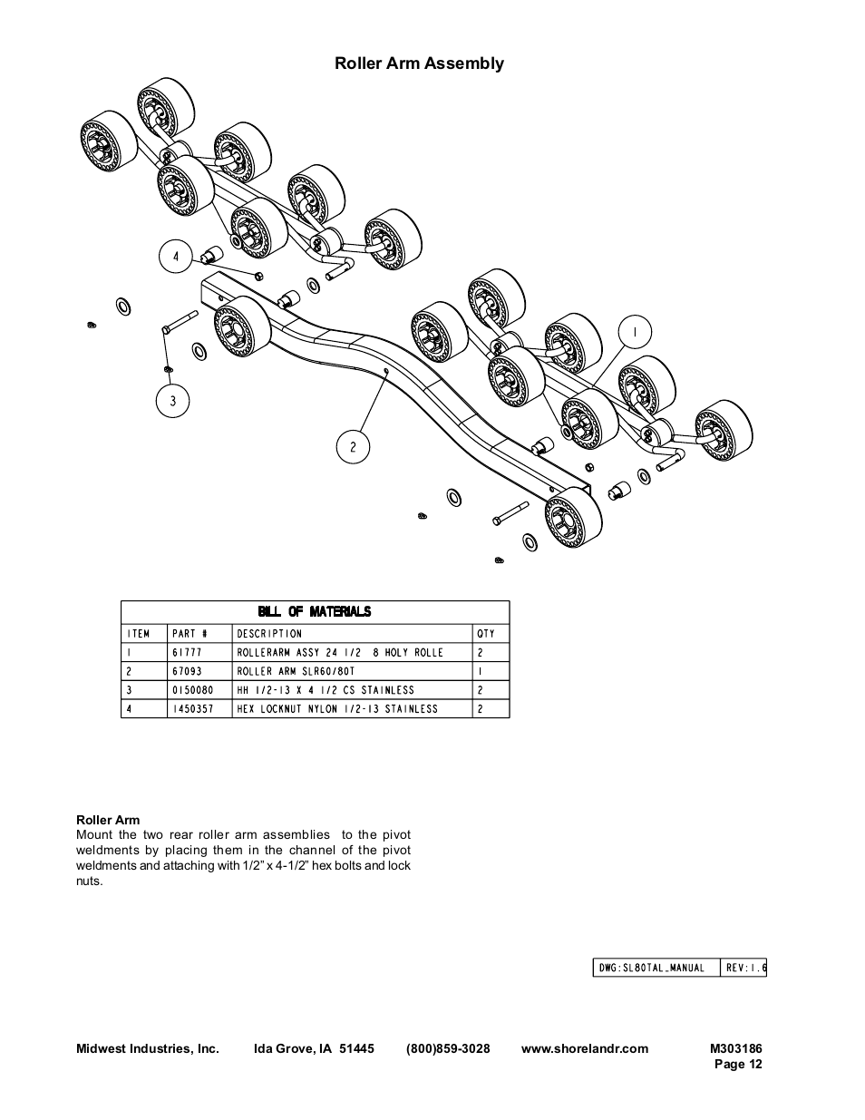 Roller arm assembly | ShoreLand'r SLR83TAL User Manual | Page 12 / 16