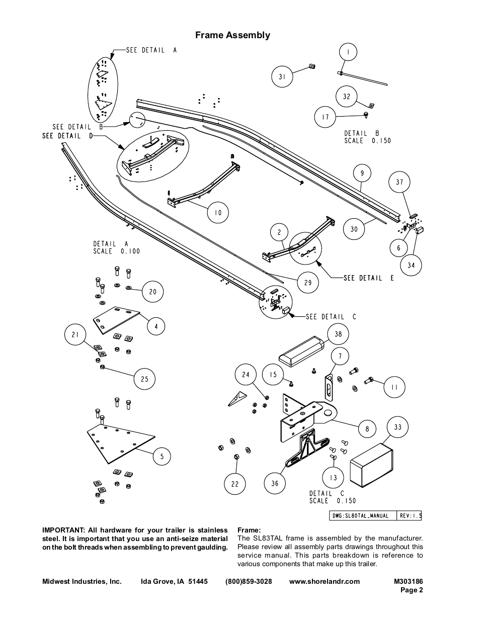 Frame assembly | ShoreLand'r SLR83TAL User Manual | Page 2 / 16
