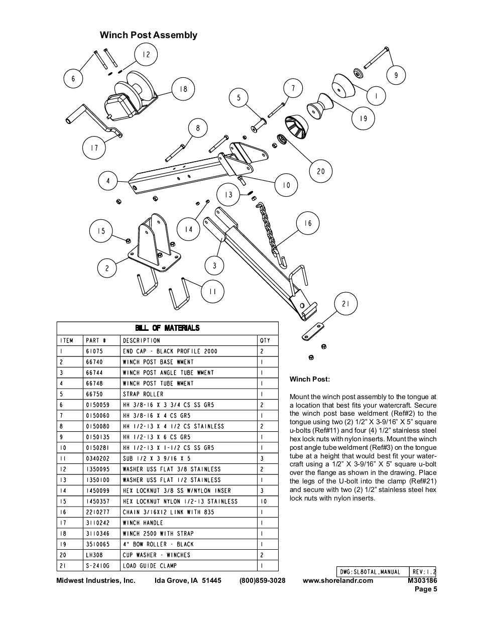 Winch post assembly | ShoreLand'r SLR83TAL User Manual | Page 5 / 16