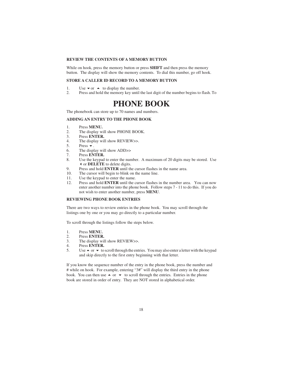 Phone book | Cortelco 9225 User Manual | Page 18 / 24