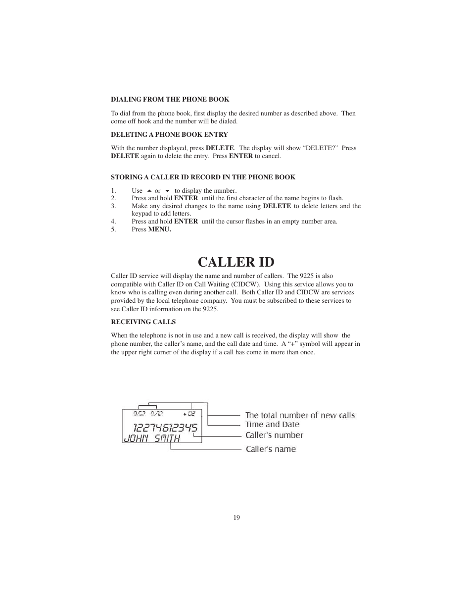 Caller id | Cortelco 9225 User Manual | Page 19 / 24