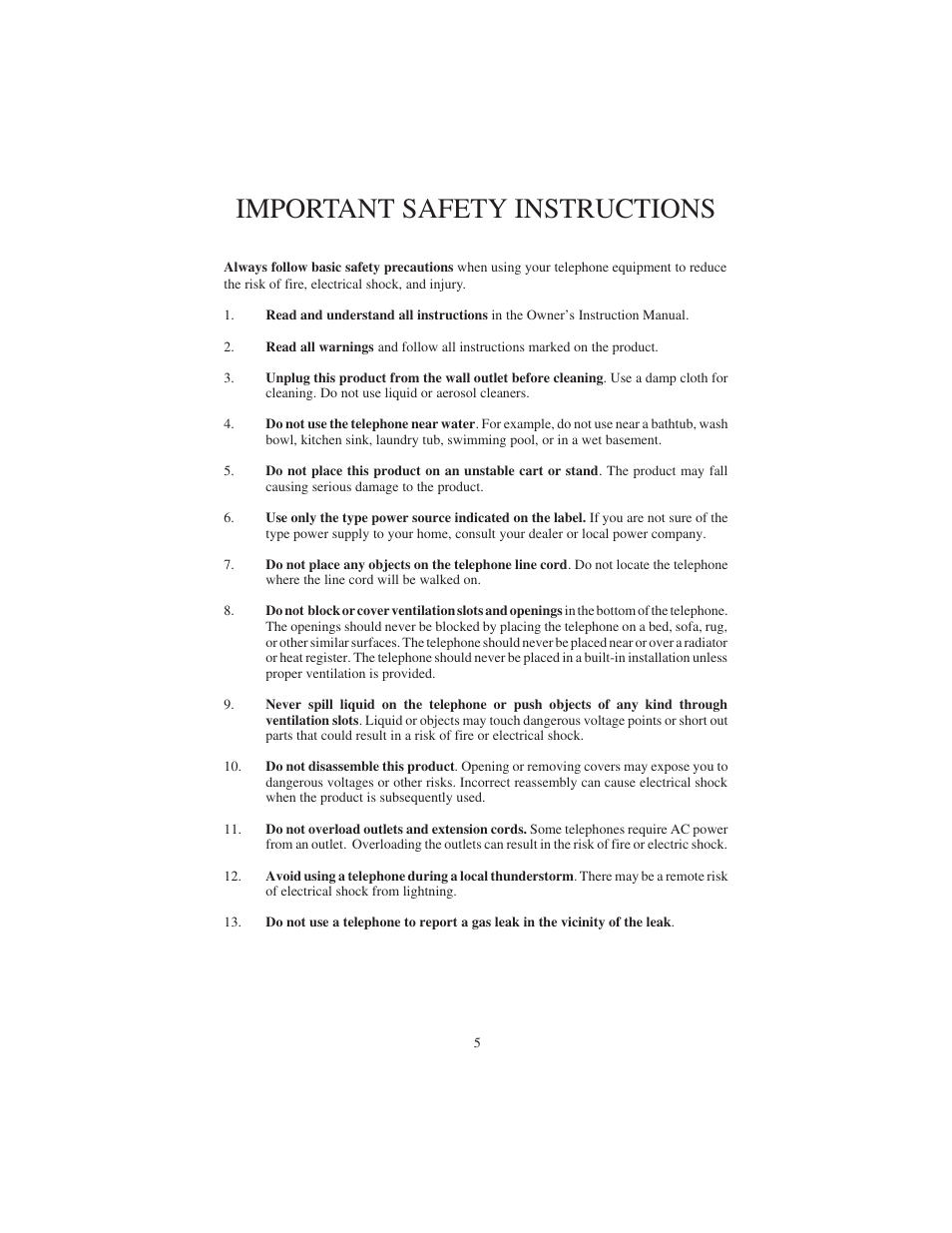 Important safety instructions | Cortelco 9225 User Manual | Page 5 / 24