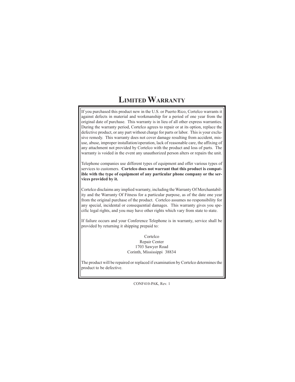 Cortelco CONF410PAK User Manual | Page 17 / 17