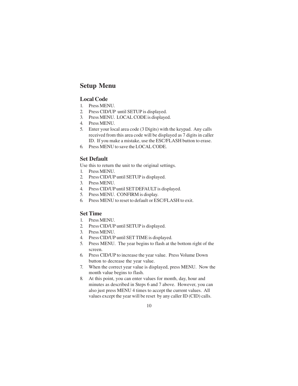 Setup menu | Cortelco DECT 6 User Manual | Page 10 / 32