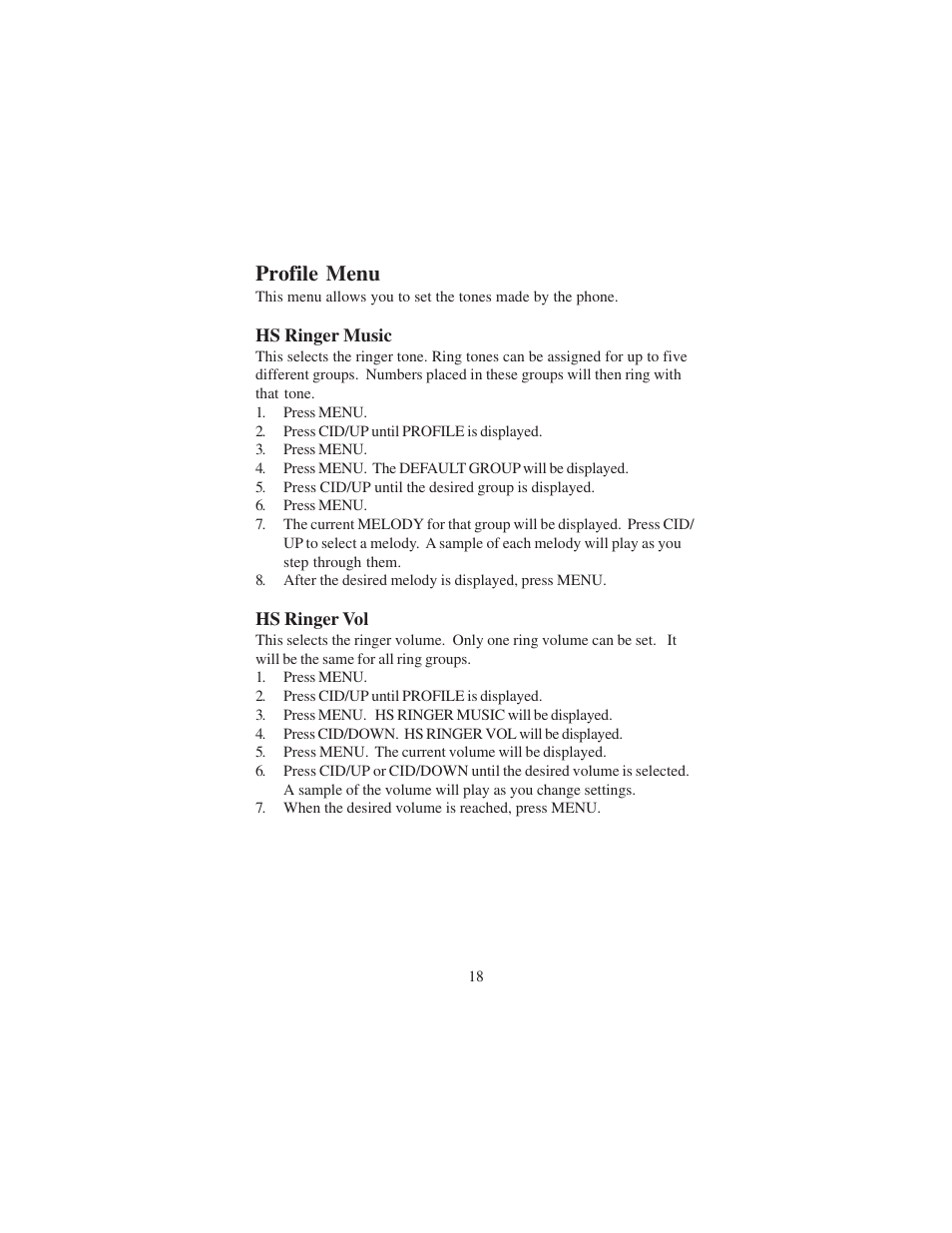 Profile menu | Cortelco DECT 6 User Manual | Page 18 / 32