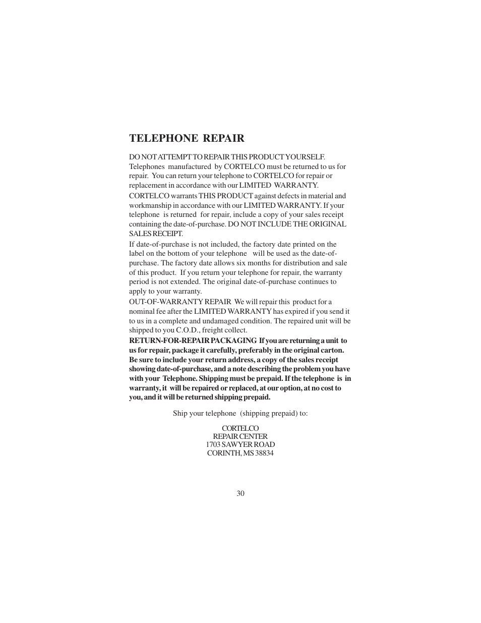 Telephone repair | Cortelco DECT 6 User Manual | Page 30 / 32