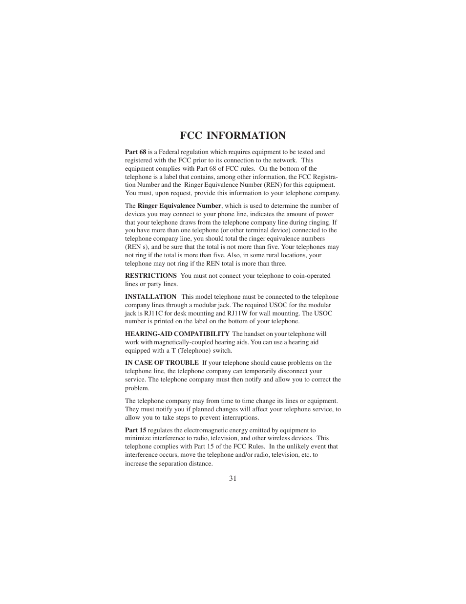 Fcc information | Cortelco DECT 6 User Manual | Page 31 / 32