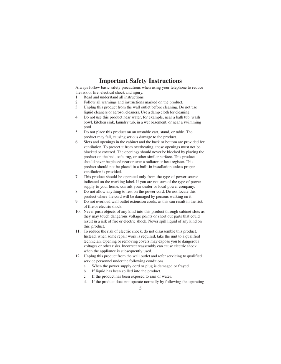 Important safety instructions | Cortelco DECT 6 User Manual | Page 5 / 32