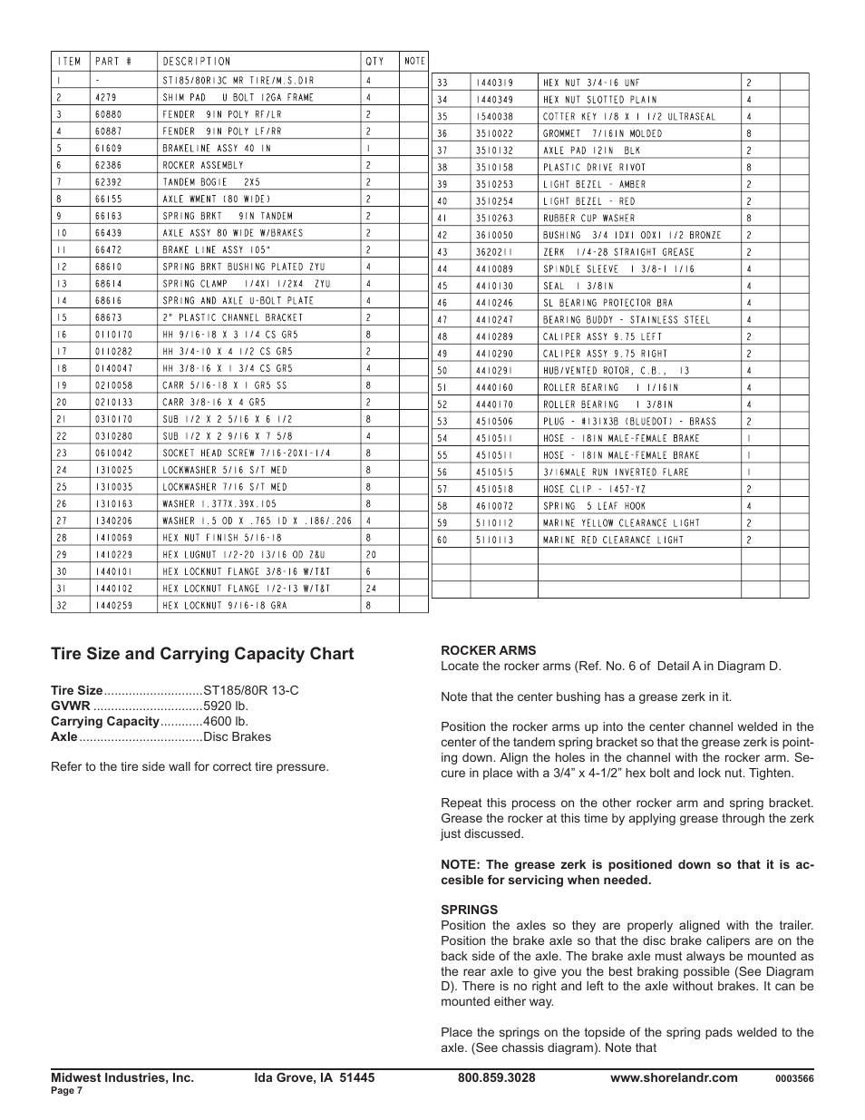 Tire size and carrying capacity chart | ShoreLand'r SLRB46TBBL V.1 User Manual | Page 7 / 10