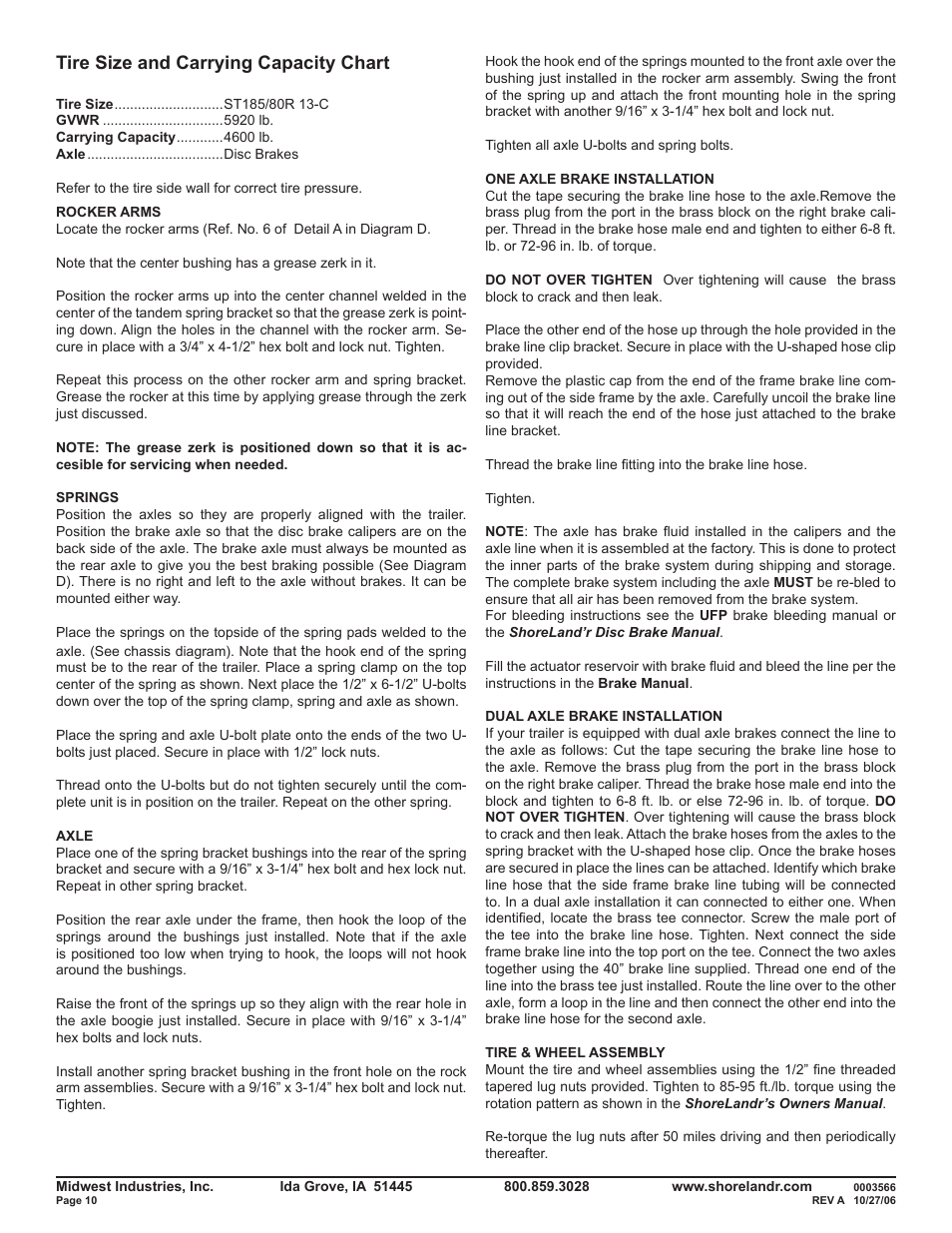 Tire size and carrying capacity chart | ShoreLand'r SLRB46TBBL V.2 User Manual | Page 10 / 14