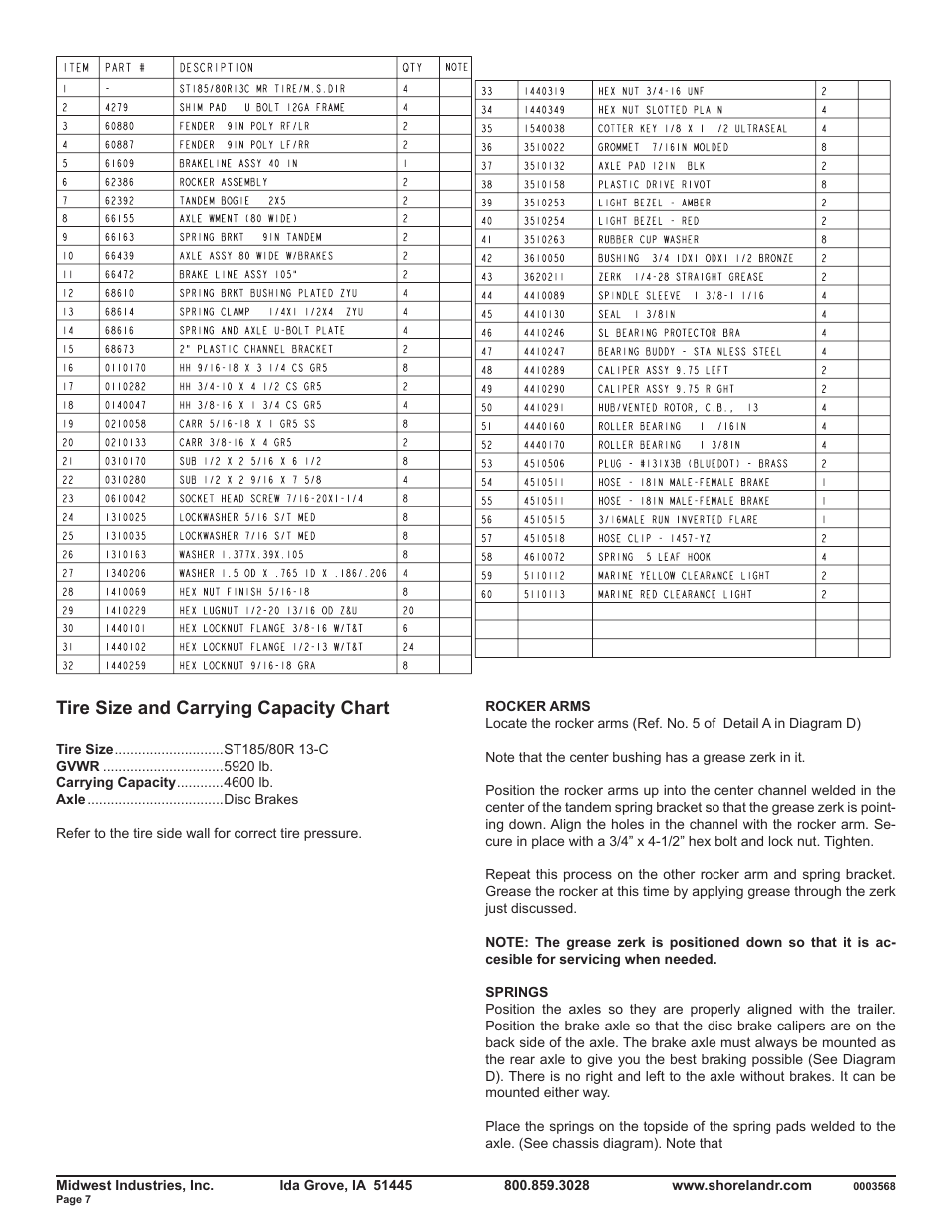 Tire size and carrying capacity chart | ShoreLand'r SLRB46TBBLSP User Manual | Page 7 / 10