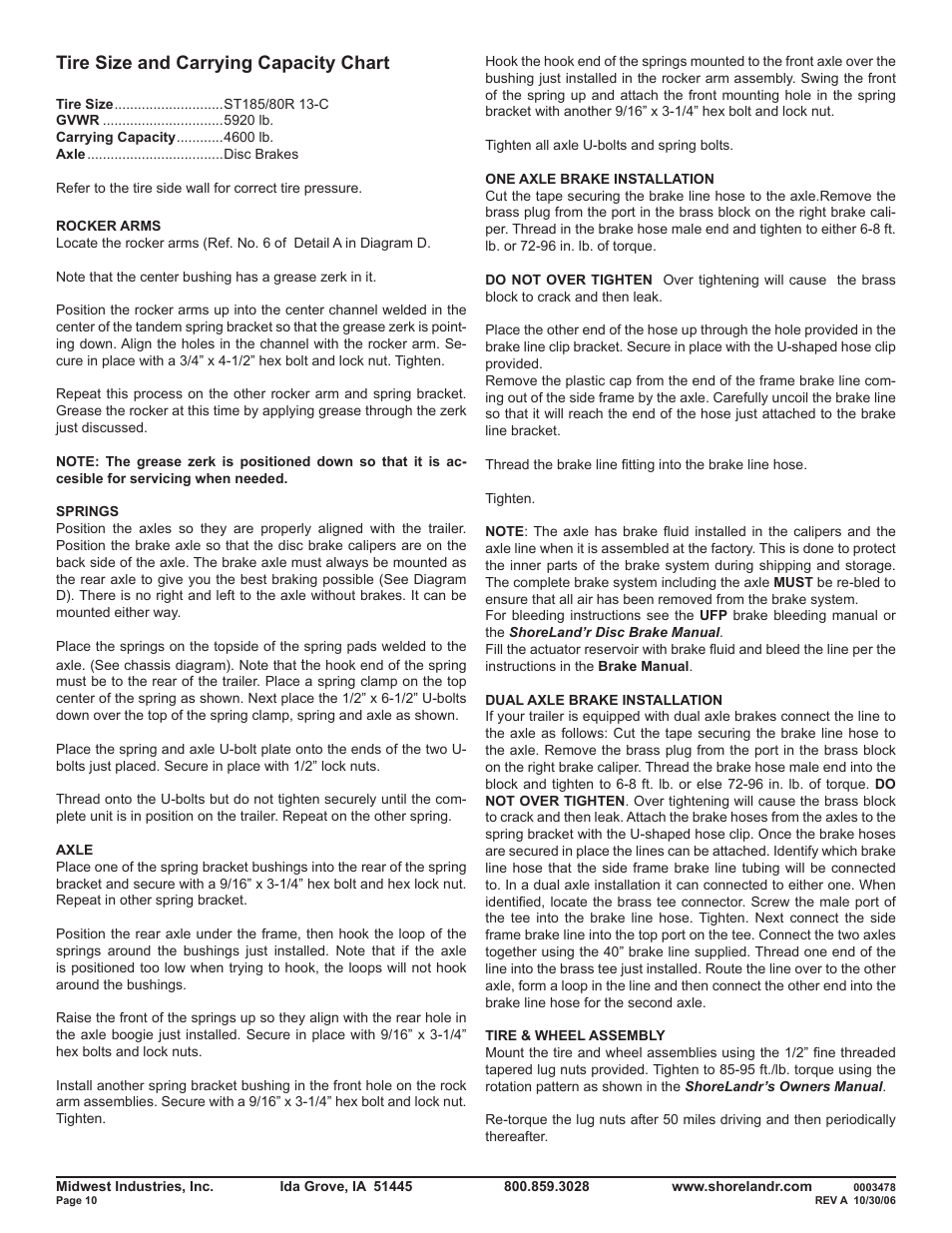Tire size and carrying capacity chart | ShoreLand'r SLRB46TBBS V.1 User Manual | Page 10 / 14