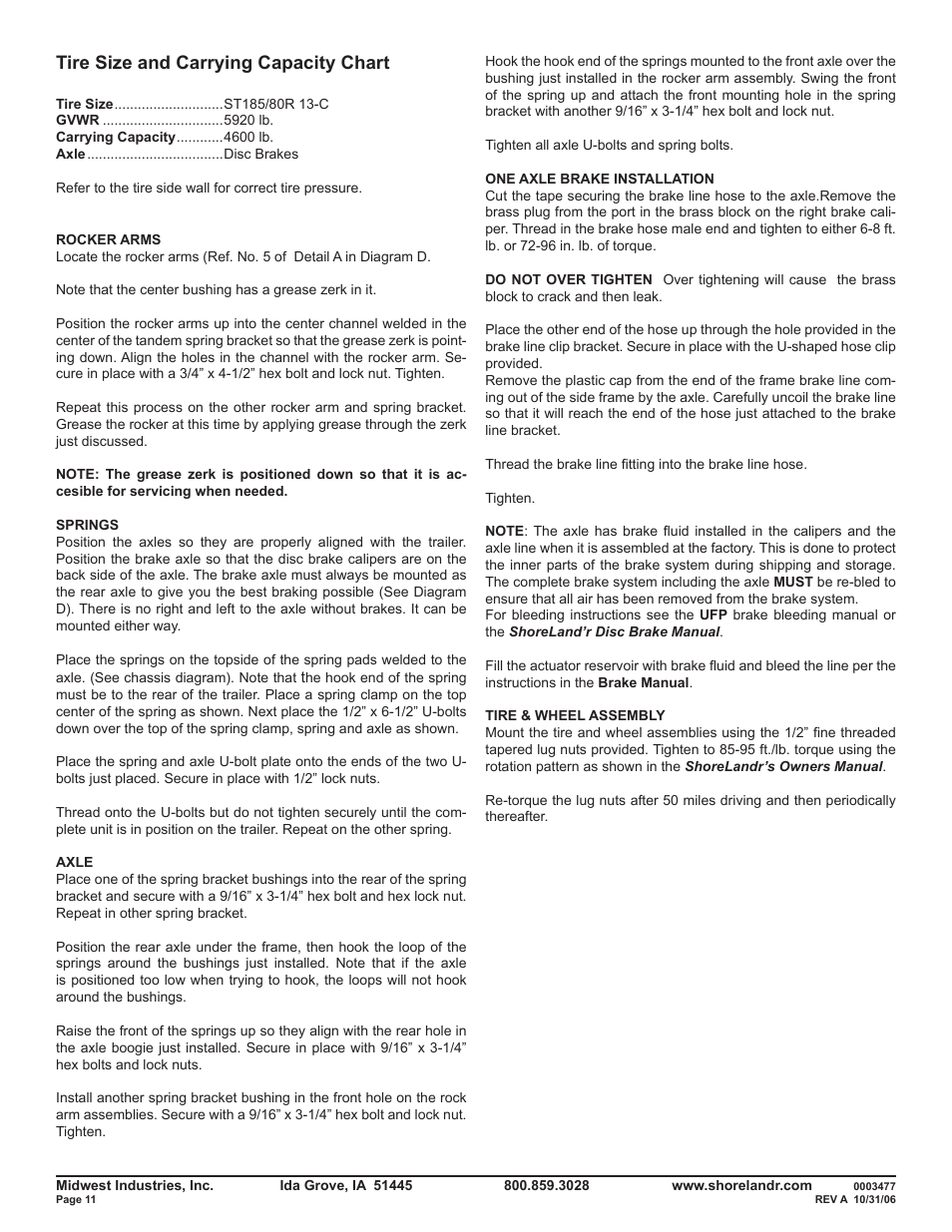 Tire size and carrying capacity chart | ShoreLand'r SLRB46TBS V.2 User Manual | Page 11 / 14