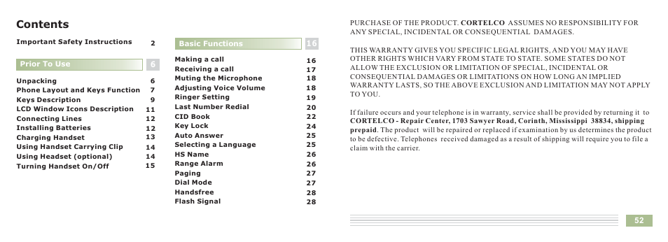 Cortelco Dect 6 Cordless Telephone 8015 User Manual | Page 2 / 55