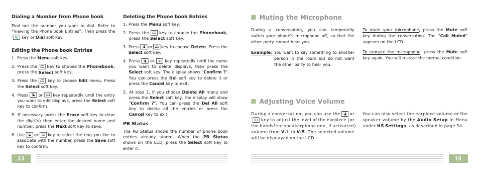 Nmuting the microphone, Nadjusting voice volume | Cortelco Dect 6 Cordless Telephone 8015 User Manual | Page 21 / 55