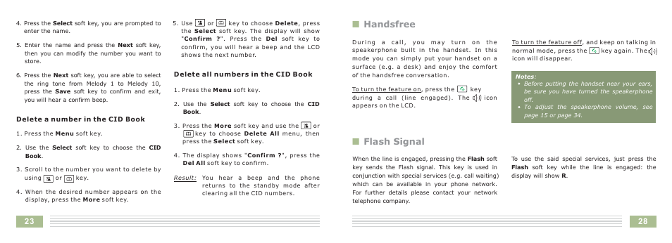 Nhandsfree, Nflash signal | Cortelco Dect 6 Cordless Telephone 8015 User Manual | Page 31 / 55