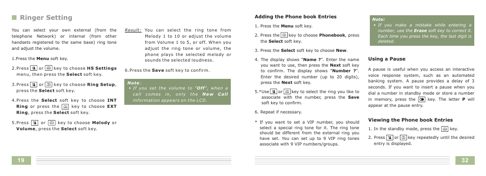 Nringer setting | Cortelco Dect 6 Cordless Telephone 8015 User Manual | Page 35 / 55