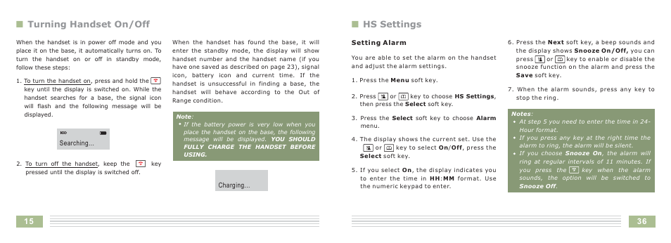 Nhs settings, Nturning handset on/off | Cortelco Dect 6 Cordless Telephone 8015 User Manual | Page 39 / 55