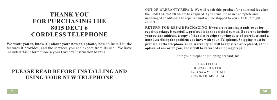 Cortelco Dect 6 Cordless Telephone 8015 User Manual | Page 53 / 55