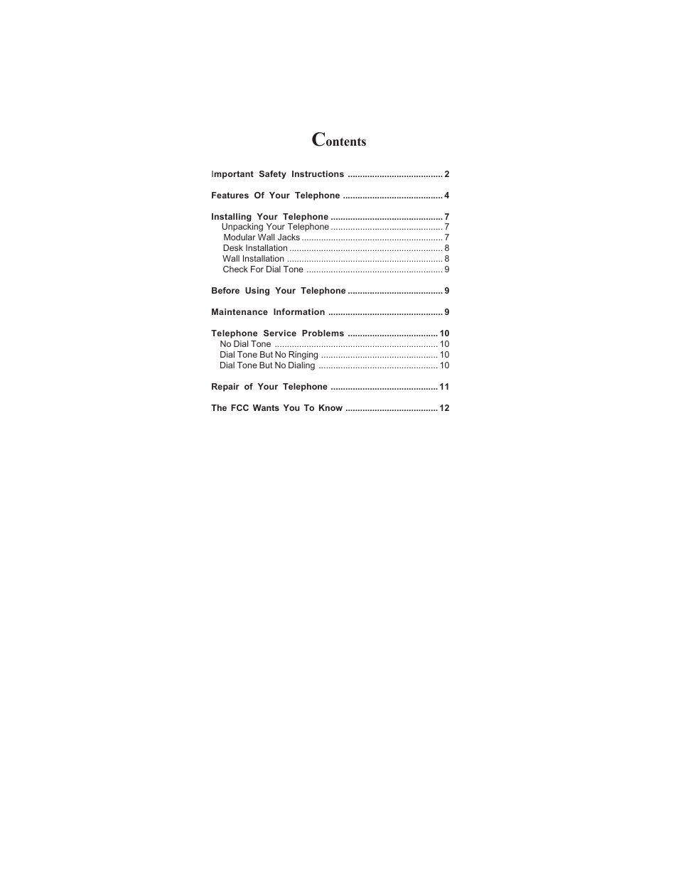Ontents | Cortelco CENTURION EXTENDED BASIC TELEPHONE User Manual | Page 3 / 16