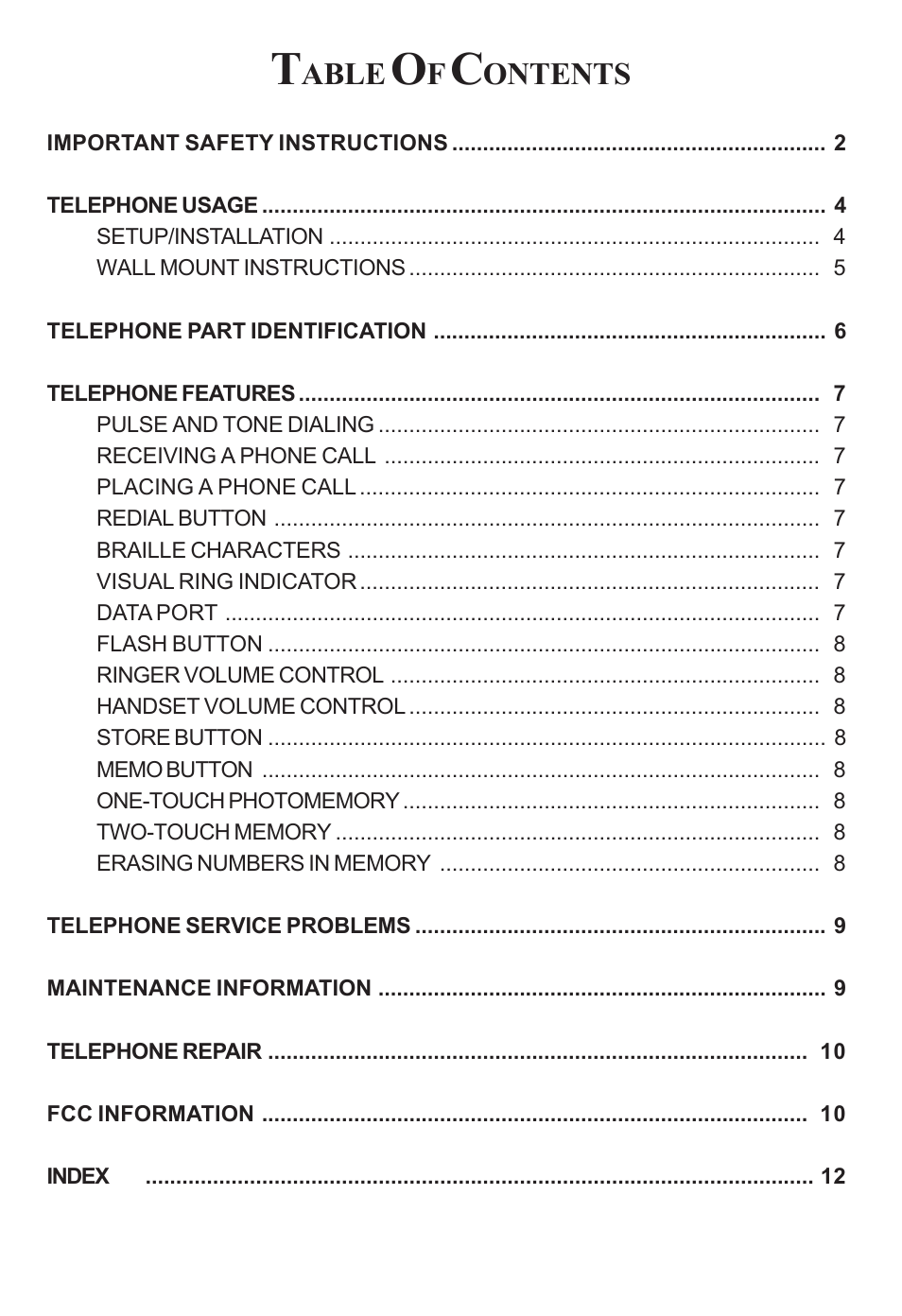 Able, Ontents | Cortelco ez TOUCH User Manual | Page 3 / 15