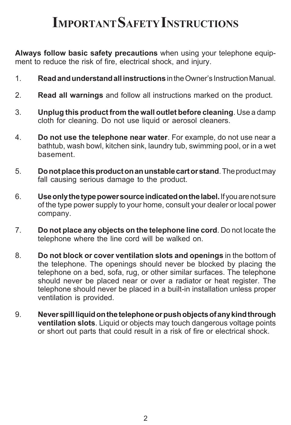 Mportant, Afety, Nstructions | Cortelco ez TOUCH User Manual | Page 4 / 15